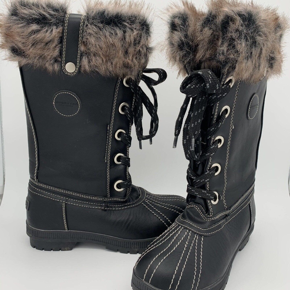 London Fog Melton 2 Faux Fur Lace Up Winter Boots Wemon's Size 9 Black
